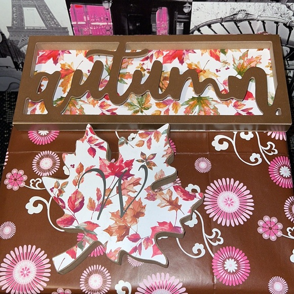 New Home Collection Fall/Autumn Leaves Shelf Sitter Decor Set with Initial “W” - Picture 4 of 7